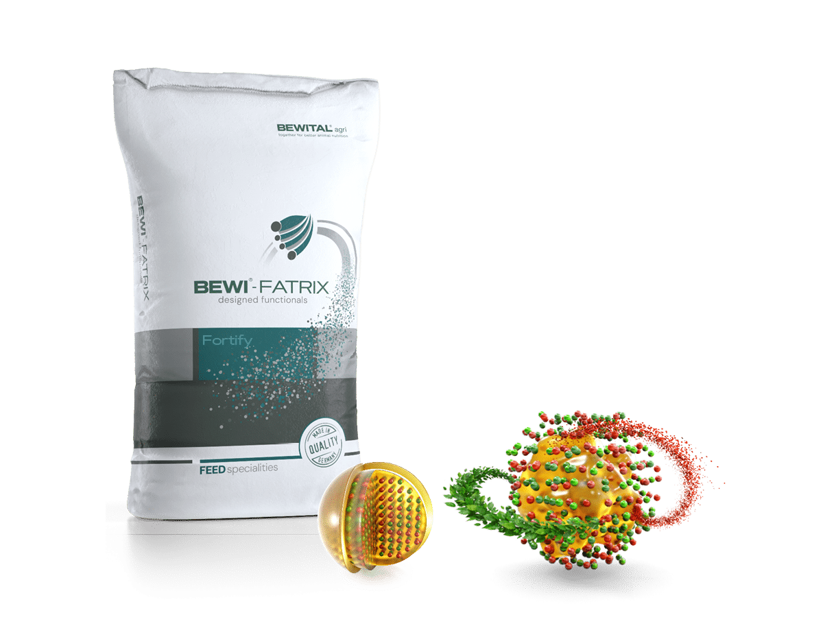 BEWI-FATRIX Fortify von Bewital agri: Futtersack mit Illustration der Wirkstoffkapsel